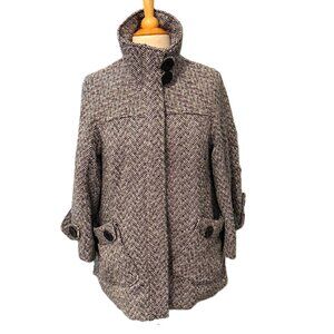 Last Kiss Black White Herringbone Jacket Large Vintage 90s 3/4 Sleeve Lined Coat